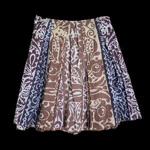 Marimekko Skirt Size 4 Brown Gray White Floral Print Softly Pleated Lined